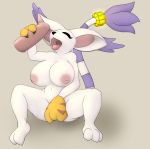  1girl anthro big_breasts big_ears breasts claws closed_eyes clothing digimon disembodied_penis ear_tuft fangs feline fingering furry gatomon gloves handjob issus long_tail male male/female mammal masturbation navel nipples open_mouth penis sex solo_focus tail_ring teeth tongue tuft 