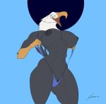 1girl 1girl 2021 abs accipitrid accipitriform anthro avian bald_eagle beak biceps big_breasts big_nipples bikini bird black_body blue_clothing blue_swimwear breasts cameltoe clitoral_hood clitoris clothed clothing deltoids eagle exposed_breasts feathers furry genitals high_res muscular muscular_anthro muscular_female naughty_face navel nipples pose puffy_nipples pussy sea_eagle shredded_wheat signature simple_background skimpy sling_bikini smile swimwear tail_feathers thick_thighs tongue wide_hips 