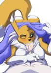 1girl anthro blush breasts cum cum_in_mouth cum_inside cum_leaking cum_on_breasts cum_out_nose digimon duo erection faceless_male fellatio first_person_view furry looking_at_viewer male male/female male_pov nipples one_eye_closed oral paizuri renamon sex vein yawg 