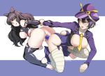  2girls anus arm_grab ass ass_to_ass big_breasts black_hair blake_belladonna blue_eyes bow breasts crossover dildo double_dildo eudetenis female_only hat large_breasts multiple_girls nipples open_mouth persona persona_4 rwby shirogane_naoto vaginal vaginal_insertion wrist_grab yellow_eyes yuri 