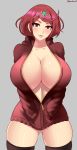 1girl alluring big_breasts breasts cleavage core_crystal female_only jacket_only looking_at_viewer nintendo pyra_(xenoblade) red_hair sowilo stockings xenoblade_(series) xenoblade_chronicles xenoblade_chronicles_2