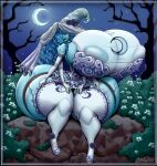 blue_eyes blue_hair blue_skin cape elden_ring extra_arms halloween lilith-art moon night ranni_the_witch voluptuous witch_hat