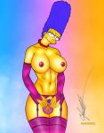 big_breasts chris_foulkes donut female_only garter_belt gloves marge_simpson nipples stockings the_simpsons winchester01
