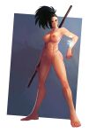  1girl 1girl big_breasts black_hair breasts completely_nude eltonel full_body grin high_resolution holding holding_object holding_staff large_filesize long_hair my_hero_academia nipples nude pussy smile staff tied_hair very_high_resolution yaoyorozu_momo 