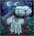 blue_eyes blue_hair blue_skin cape elden_ring gigantic_ass gigantic_breasts halloween hourglass_figure lilith-art ranni_the_witch voluptuous witch_hat