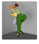  ass dexter&#039;s_laboratory dexter&#039;s_mom feather_duster huge_ass looking_back milf red_hair red_lipstick short_hair tight_pants 