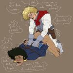  2boys ahegao anal andy_(cowboy_bepop) cowboy_bebop doggy_position male male/male male_only male_penetrated open_mouth spike_spiegel text yaoi yaoi 