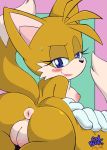 1girl 2017 anthro anus areola ass big_ass black_nose blue_eyes blush breasts canine clothing colored coolblue crossgender dipstick_tail english_text erect_nipples fox fur genderswap gloves half-closed_eyes high_res lipstick looking_at_viewer looking_back makeup mammal miles_&quot;tails&quot;_prower millie_tailsko multicolored_tail naughty_face nipples nude presenting puffy_anus pussy sega signature simple_background smile sonic_*(series) sonic_the_hedgehog_(series) sweat text video_games white_fur yellow_fur