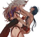  anal arataki_itto blue_hair genshin_impact kaeya_(genshin_impact) long_hair_male male male/male male_penetrated simple_background size_difference white_background yaoi 