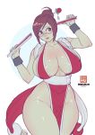 1girl big_breasts bokuman cosplay fan fatal_fury female_only glasses king_of_fighters mai_shiranui mai_shiranui_(cosplay) mei-ling_zhou mei_(overwatch) overwatch solo_female