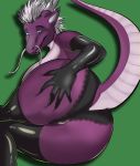  1girl 1girl anthro ass big_ass big_breasts breasts chinese_dragon female_only gloves hand_on_ass mane presenting presenting_hindquarters raised_tail rubber simple_background stockings underwear voluptuous whiskers wide_hips 