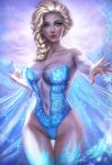  1girl blonde blonde_hair blue_eyes braid braided_hair breasts elsa elsa_(frozen) female female_human female_only frozen_(movie) human light-skinned_female logan_cure long_blonde_hair long_hair looking_at_viewer navel partially_clothed royalty single_braid solo solo_female standing 