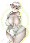  &lt;3 1girl 2018 akane-ichii-kitsune anthro areola ass big_ass big_breasts blue_eyes blush breasts chest_tuft clothed clothing digital_media_(artwork) fangs feline firestorm3 fur furry green_eyes hair heterochromia huge_ass huge_breasts lion looking_at_viewer mammal mature_female nipples one_breast_out saber_(firestorm3) simple_background smile thick_thighs tuft voluptuous white_fur white_hair wide_hips 