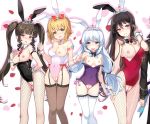  4girls ahoge animal_ears ass bangs bare_shoulders big_breasts black_hair black_legwear black_leotard black_thighhighs blonde blue_eyes blush breast_slip breasts breasts_out_of_clothes brown_eyes bunny_ears bunny_tail bunnysuit chamchami choker condom condom_in_mouth condom_wrapper contentious_content covered_navel crotchless_clothes detached_collar eyebrows_visible_through_hair fake_animal_ears fake_tail fishnet_legwear fishnet_pantyhose fishnets garter_straps gloves hand_on_hip haru_estia heart heart-shaped_pupils iris_yuma leotard lily_bloomerchen lingerie long_hair looking_at_viewer medium_breasts mouth_hold multiple_girls neck_tie nipples one_breast_out_of_clothes pantyhose pink_leotard purple_leotard pussy red_eyes red_legwear shiny shiny_skin short_hair sidelocks silver_hair simple_background small_breasts smile soul_worker standing stella_unibell stockings strapless strapless_leotard symbol-shaped_pupils tail thigh_gap tiara tied_hair tongue tongue_out twin_tails underwear very_long_hair white_background white_gloves white_legwear white_thighhighs wrist_cuffs yellow_eyes 