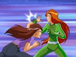 animated animated_gif ass catsuit fighting gabby_(totally_spies) gif jeans long_hair mother_and_daughter punching sam_(totally_spies) totally_spies
