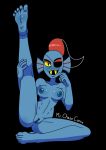 1girl 5_fingers 5_toes anthro anthro_only areolae artist_name black_background blue_areola blue_body blue_nipples blue_pussy blue_skin breasts clitoris completely_nude completely_nude_female dark_background eyepatch fangs feet female female_anthro female_only fish fish_girl furry genitals leg_up monster monster_girl mr._chase_comix naked nipples non-mammal_breasts non-mammal_nipples nude nude_anthro nude_female pussy smile smiling solo solo_female spread_legs undertale undertale_(series) undyne video_games