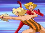 animated ass bent_over clover_(totally_spies) fighting gif mother_&amp;_daughter mother_and_daughter one-piece_swimsuit stella_(totally_spies) swimsuit totally_spies