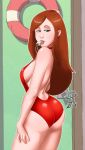  1girl 2018 ass big_ass callmepo female female_only gravity_falls green_eyes lifeguard long_hair looking_at_viewer one-piece_swimsuit pinupsushi red_swimsuit sideboob solo swimsuit wendy_corduroy whistle 