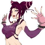  :p breasts capcom detached_sleeves drill_hair elbow_gloves fingerless_gloves gloves halter_top halterneck huge_breasts juri_han large_breasts lips makai nail_polish purple_eyes red_nails short_hair solo spikes street_fighter street_fighter_iv super_street_fighter_iv tongue tongue_out twin_drills violet_eyes 