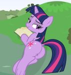  1girl 2015 ass book cutie_mark equine female female_only female_unicorn feral friendship_is_magic fur hair half-closed_eyes high_res horn mammal multicolored_hair my_little_pony outdoor outside pony purple_fur purple_hair pussy shutterflyeqd solo tail twilight_sparkle twilight_sparkle_(mlp) two_tone_hair unicorn 
