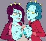  2girls big_breasts biting_lip breasts clothed double_paizuri looking_at_viewer male_pov nipples open_clothes paizuri pov rick_and_morty sideboob symmetrical_docking tagme threesome unity_(rick_and_morty) xxxx52 
