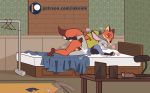  1girl anthro bed bedding blanket bottomless breasts canine clothed clothing disney fox from_behind_position furry gif inkeink judy_hopps lagomorph lying male male/female mammal nick_wilde on_side penetration penis pillow predator/prey pussy rabbit sex spoon_position spooning vaginal vaginal_penetration zootopia 