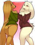  1girl 2018 alpha_channel anthro ass big_ass big_breasts blush boss_monster breasts butt canine caprine clothed clothing desertkaiju digital_media_(artwork) dog dogmom_(cherrikissu) female/female fur furry goat goatmom hair high_res horn huge_breasts long_ears long_hair mabel_(cherrikissu) mammal mature_female milf mom mommy mother original parent presenting simple_background sweater text thick_thighs toriel transparent_background undertale video_games voluptuous white_fur wide_hips 