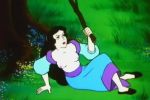  black_hair breasts breasts_outside edit female female_only filmation grass happily_ever_after_(1990_film) long_hair nipples outside snow_white_(happily_ever_after) stick tree 