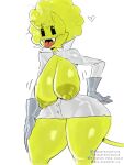 1girl absurd_res anthro areola black_sclera bottomless breasts breasts_out breasts_out_of_clothes curly_hair curvaceous curvy_female dagothurfanclub_(artist) drretro_(regretevator) fangs feline feline_humanoid furry gloves hand_on_hip hand_on_own_thigh lab_coat large_areolae nipples oiled oiled_body oiled_skin open_clothes open_mouth pussy pussy_peek regretevator standing tagme tail thick_thighs thighs thunder_thighs tongue tongue_out voluptuous voluptuous_female white_background wide_hips yellow_body yellow_fur