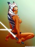  1girl ahsoka_tano ass female female_alien female_only japes lightsaber looking_at_viewer mostly_nude no_bra panties sideboob solo star_wars star_wars_rebels togruta 