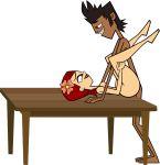 braided_hair canon_couple cartoon_network codl_(artist) dark-skinned_male hourglass_figure interracial light-skinned_female love mike_(tdi) red_hair red_lipstick redhead table thick_ass thick_legs thick_thighs tooth_gap total_drama_island zoey_(tdi)
