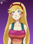 1girl alcasar-reich bare_shoulders big_breasts blonde_hair blue_eyes blush_stickers breasts cleavage disney female female_only hairband horned_headwear long_hair smile solo_female star_butterfly star_vs_the_forces_of_evil upper_body