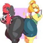  1girl 2018 animal_crossing anthro ass big_ass canine cherry_(animal_crossing) clothing digital_media_(artwork) dog duo furry huge_ass isabelle_(animal_crossing) looking_back mammal nintendo shih_tzu slightly_chubby thick_thighs trinity-fate62 video_games 