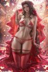  1girl aerith_gainsborough blue_eyes bra breasts brown_hair female_only final_fantasy final_fantasy_vii lingerie panties red_lingerie sakimichan solo_female tagme timid underwear 