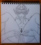  1girl 1girl 1guy anal ass breasts league_of_legends monochrome mr-blue nipples penis pussy sex sketch syndra 