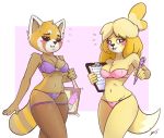  1girl 2017 aggressive_retsuko animal_crossing anthro bag blush border bra breasts canine chest_tuft cleavage clothed clothing crossover digital_media_(artwork) dildo dipstick_tail dog duo eyelashes fur furry hair high_res holding_object isabelle_(animal_crossing) legwear looking_at_viewer mammal multicolored_tail navel nintendo notepad open_mouth open_smile panties pen purple_background red_panda retsuko sanrio secretly_saucy sex_toy shih_tzu simple_background smile standing stockings stockings sweat tuft underwear video_games white_border 