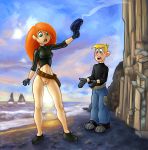  bottomless crop_top kim_possible kimberly_ann_possible naked_from_the_waist_down ron_stoppable shaved_pussy thighs 
