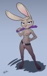  1girl anthro breasts disney furry judy_hopps lagomorph looking_at_viewer mammal nipples nude qrog rabbit simple_background zootopia 