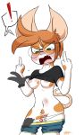  ! 1girl angry anthro areola assisted_exposure big_ears blush breasts clothed clothing clothing_lift disembodied_hand double_middle_finger embarrassed fur furry hair mammal middle_finger nipples one_breast_out orange_fur orange_hair panties panties_down pink_areola pink_nipples pubes pussy rat rodent shirt shirt_lift shorts simple_background underwear wherewolf white_background white_fur 