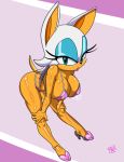  1girl 1girl anthro bat bhawk big_breasts bikini breasts cleavage clothed clothing conditional_dnp digitaldomain123 footwear furry high_heels lipstick looking_at_viewer makeup mammal pinup pose rouge_the_bat sega shoes simple_background swimsuit 