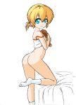  ass bangs bed blonde blue_eyes contentious_content gif gif partial_nudity short_hair socks stuffed_animal stuffed_toy 