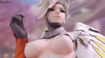  16:9_aspect_ratio blizzard_entertainment blonde bouncing_breasts breasts breasts_out_of_clothes close-up high_resolution large_filesize light_smile mercy_(overwatch) mp4 no_audio overwatch sageofosiris solo video viewed_from_below webm 