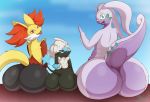  1girl 2017 absurd_res anthro anthrofied ass big_ass butt_focus canid canine delphox digital_media_(artwork) dragon fur furfrou goodra hair high_res huge_ass looking_at_viewer looking_back mammal miso_souperstar nintendo nude open_mouth orange_body orange_fur pok&eacute;mon pok&eacute;mon_(species) pok&eacute;morph presenting presenting_hindquarters rear_view slightly_chubby smile star_trim_furfrou tongue tongue_out video_games white_body white_fur wide_hips 