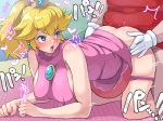 1girl ambiguous_penetration ass big_breasts blonde_hair blue_eyes blush boris_(noborhys) breasts crown doggy_position earring earrings erect_nipples fat_man from_behind from_behind_position gloves japanese japanese_text looking_back male male/female mario nintendo nipples open_mouth panties panties_down pink_panties pink_underwear ponytail princess_peach sex straight super_mario_bros. sweat sweatdrop 