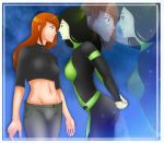  2girls arm arms arms_at_sides arms_behind_back black_bodysuit black_clothes black_eyes black_hair bodysuit breasts closed_mouth disney female_only full_moon green_lipstick grey_pants hands high_res human human_only imminent_kiss kim_possible kimberly_ann_possible lips lipstick long_hair long_sleeves looking_at_another love makeup medium_breasts midriff moon multicolored multicolored_bodysuit multiple_females multiple_girls mutual_yuri navel neck orange_hair pale_skin pants parted_lips pink_lipstick shadako26 shego skin_tight smile standing turtleneck yuri zoom_layer 