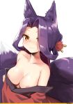 big_breasts cleavage golden_eyes looking_at_viewer nipples purple_hair renol sewayaki_kitsune_no_senko-san smile sora_(sewayaki_kitsune_no_senko-san)