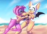  2018 2girls amy_rose anthro bat_wings beach big_breasts bikini breast_grab breast_sucking breasts clothed clothing eyelashes eyeshadow female female/female female_only furry green_eyes hairband hand_on_breast hedgehog high_res huge_breasts makeup mammal membranous_wings navel nitro one_breast_out one_eye_closed open_mouth rouge_the_bat seaside sega sonic_(series) sucking surprise swimsuit teal_eyes thick_thighs video_games voluptuous wide_hips wings yuri 