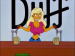  beer big_breasts bouncing_breasts breasts cleavage gif grin jeans jumping overflow smile the_simpsons tied_shirt titania_(the_simpsons) 