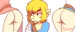  1boy 2girls artist_name ass ass_shake blonde_hair diives fingerless_gloves gif gloves jiggle link looking_at_viewer multiple_girls pants pointy_ears princess_zelda printed_panties pussy take_your_pick the_legend_of_zelda the_legend_of_zelda:_a_link_between_worlds the_legend_of_zelda:_breath_of_the_wild triforce white_background 