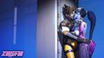  2_girls 2girls 3d animated clothed clothing female female/female female_only gif hands_on_ass kissing lena_oxton overwatch standing tracer_(overwatch) widowmaker yuri zalsfm 